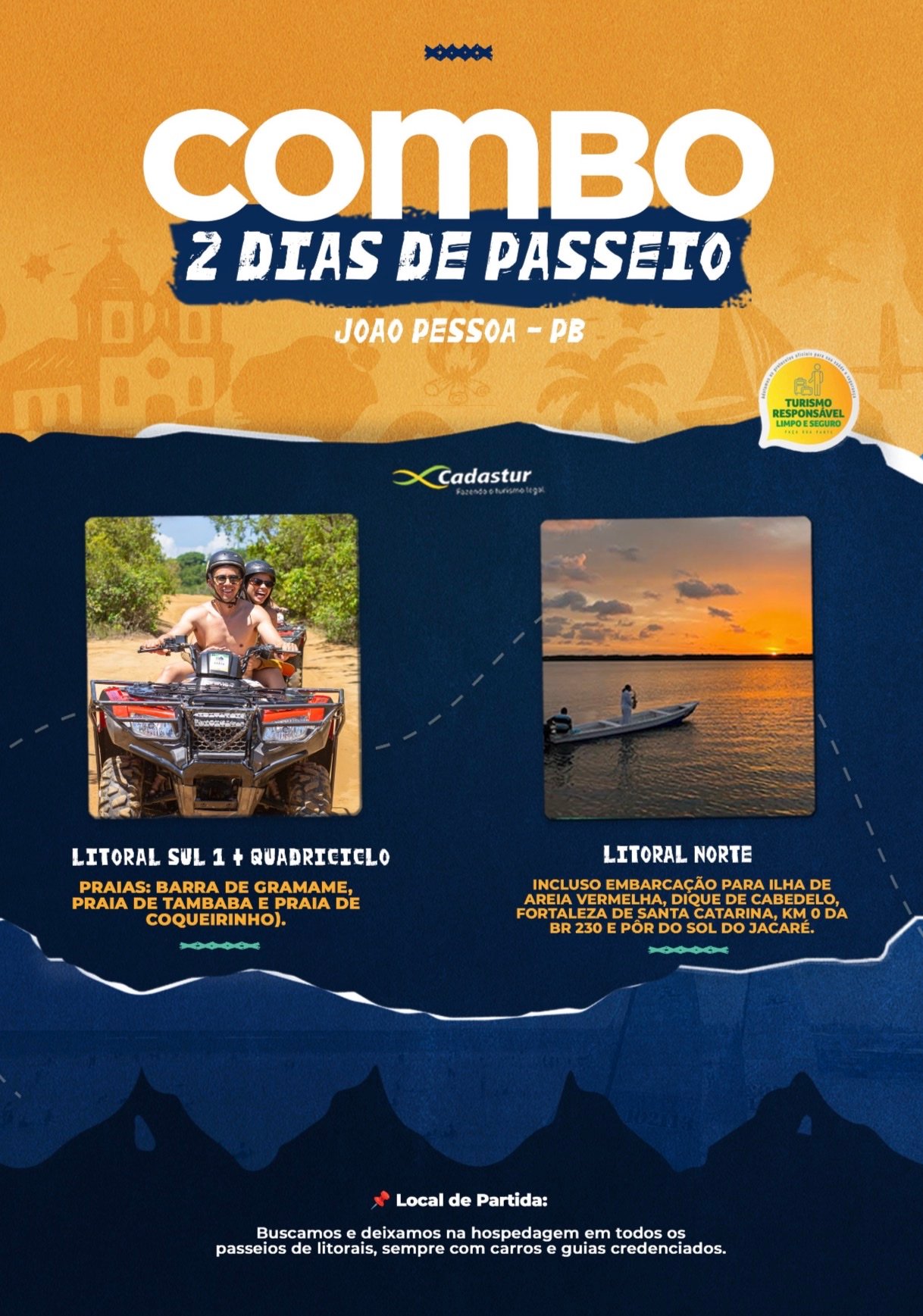 Arte do Combo 2 Dias de Passeio com os passeios de cada dia e o que está incluso