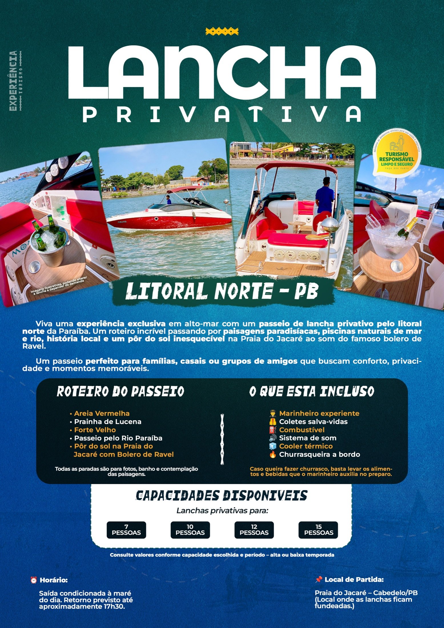Arte do roteiro Lancha Privativa — Litoral Norte, com os passeios, horários e o que está incluso