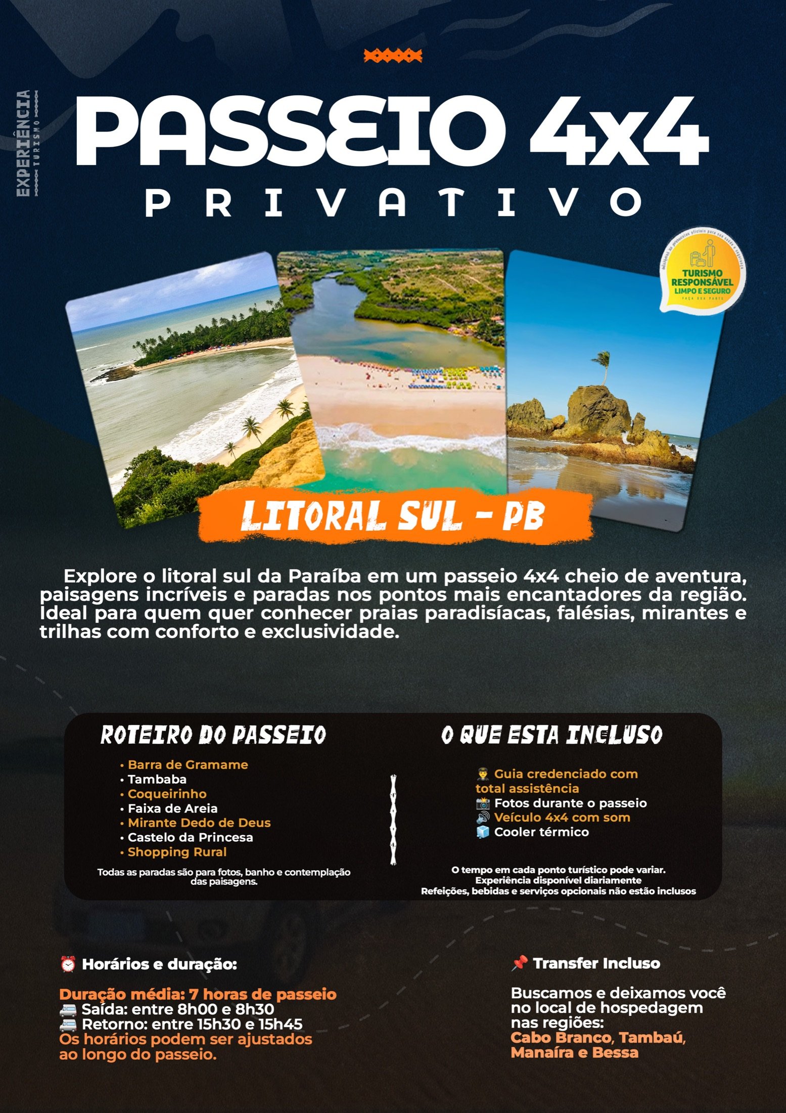 Arte do roteiro Passeio 4x4 Privativo — Litoral Sul, com os passeios, horários e o que está incluso